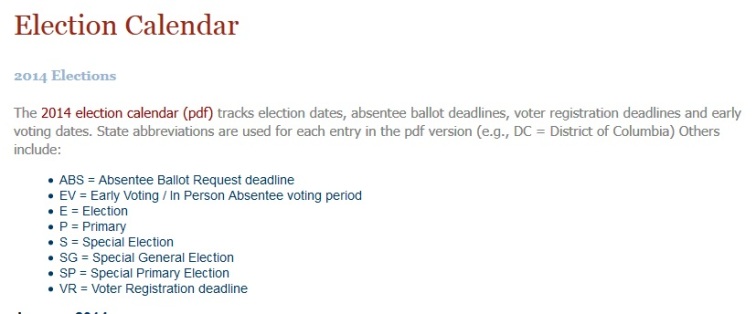 2014 Election Calendar Codes